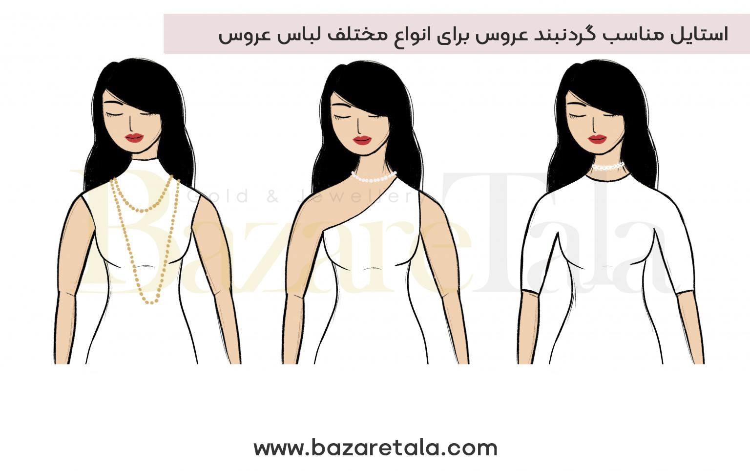 خرید گردنبند طلا مطابق با انواع لباس عروس